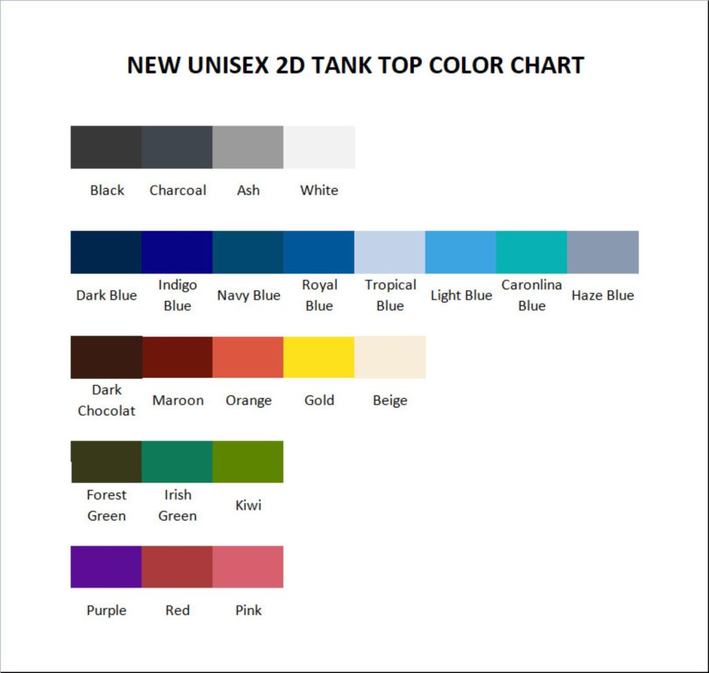 tank top color chart - King of the Hill Shop