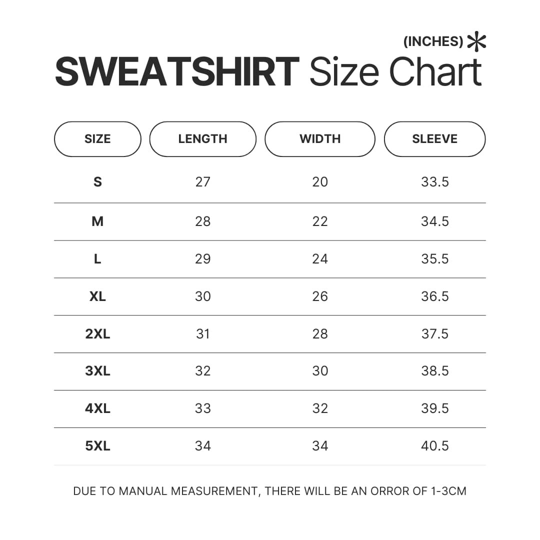 Sweatshirt Size Chart - King of the Hill Shop