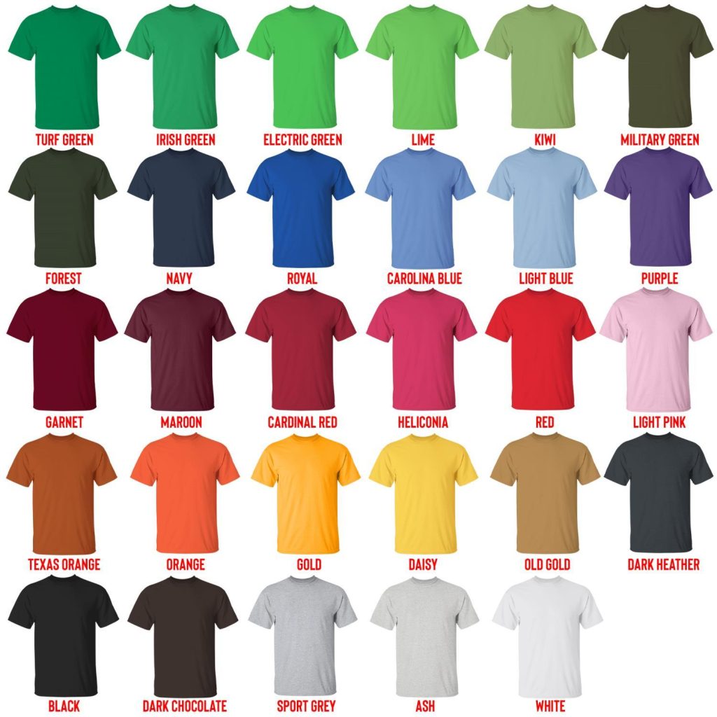 t shirt color chart - King of the Hill Shop